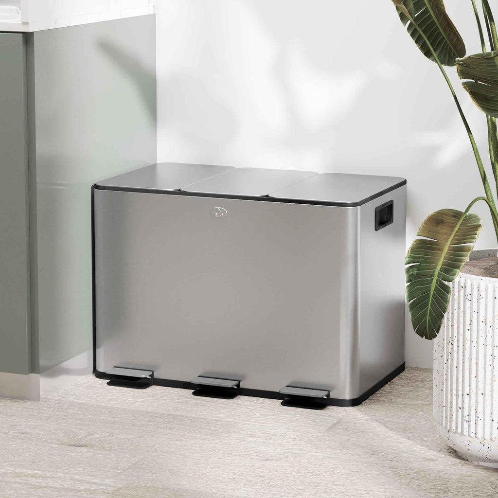 HOMCOM 3-Compartment Waste Bin, Silver