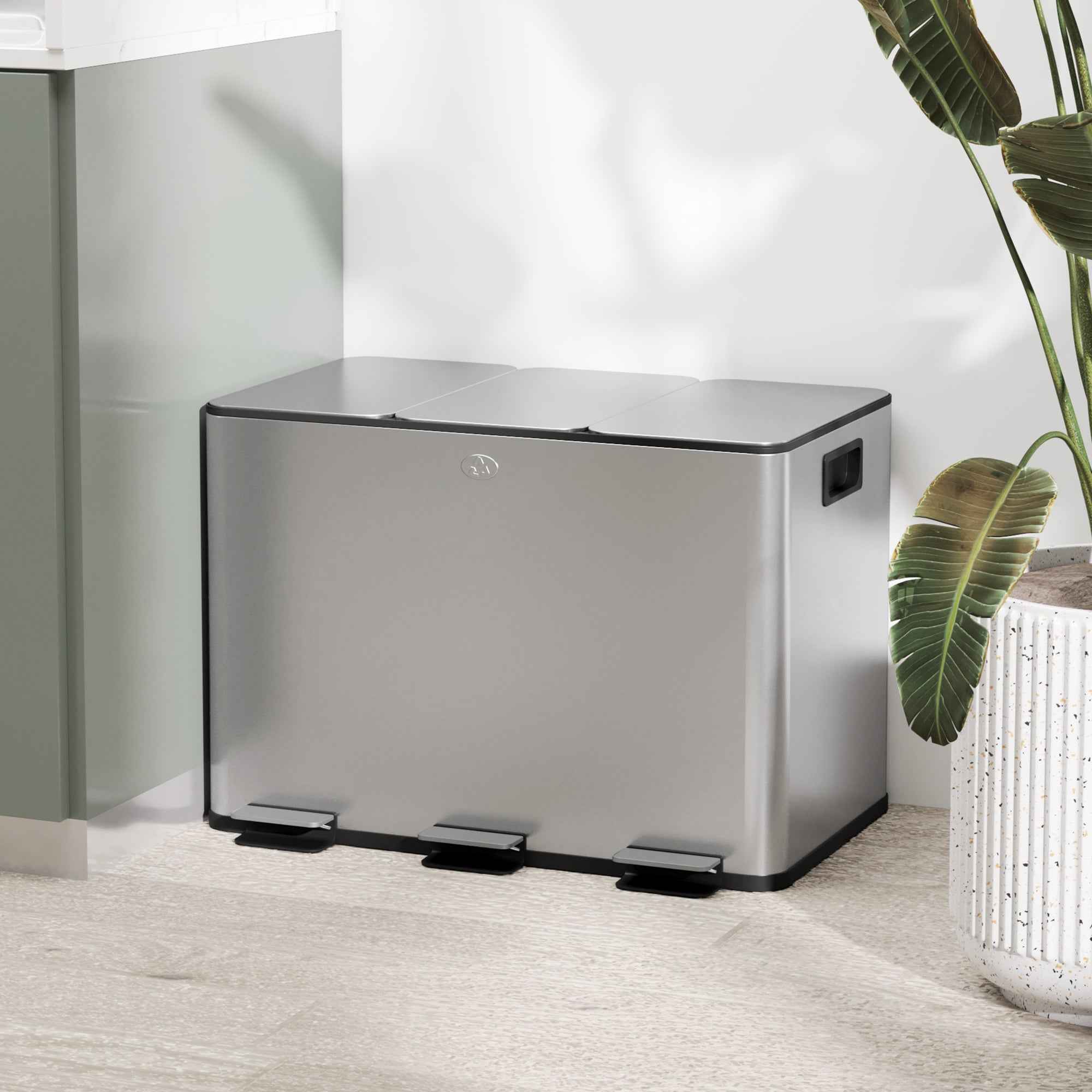 HOMCOM 3-Compartment Waste Bin, Silver