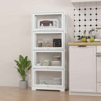 HOMCOM 4-Tier Collection Display Cabinet with Hinged Doors, Wood and Acrylic, 59x30x139 cm, White