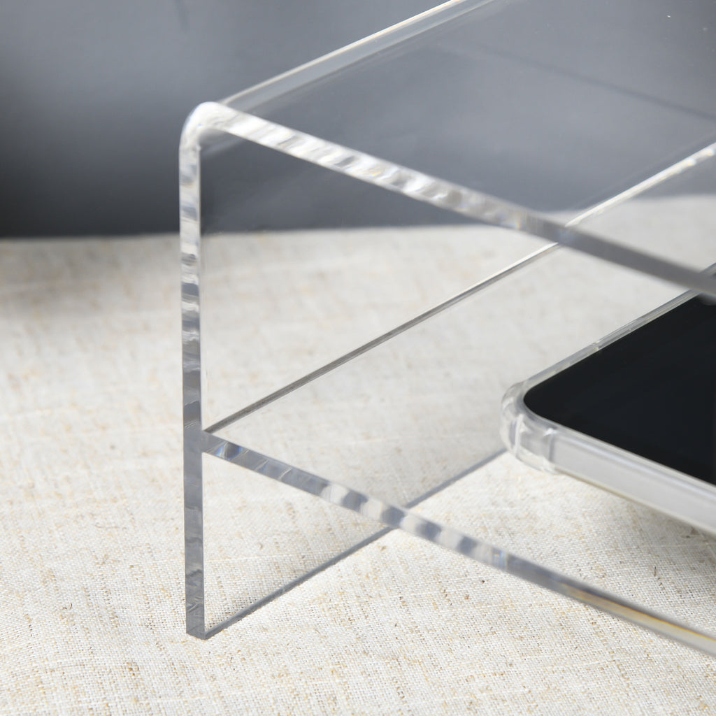 24" Max PC Monitor Stand with 2 Open Shelves, Transparent Acrylic, 50.8x19x12 cm