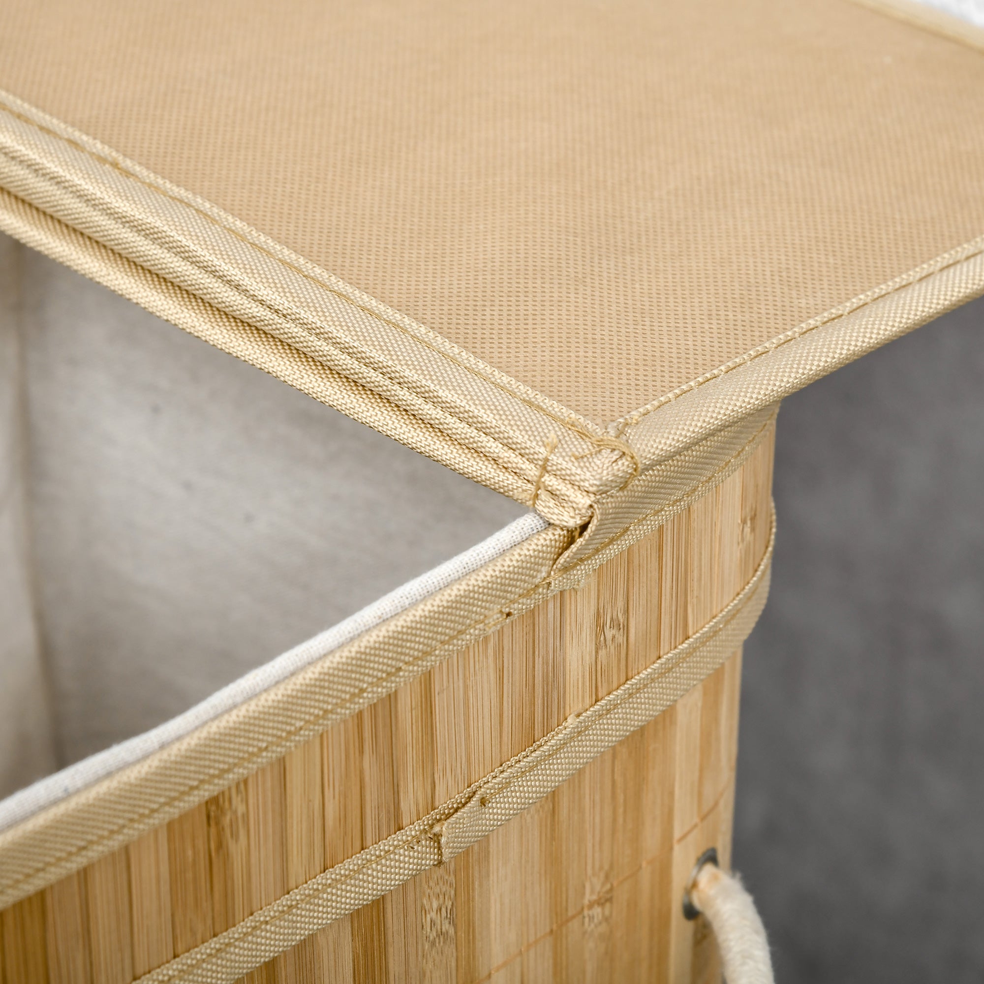 90L Foldable Laundry Basket with 2 Compartments, Bamboo Lid and Handles
