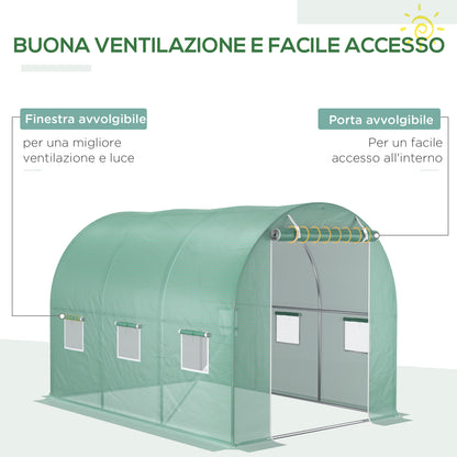 Outsunny PE Greenhouse Cover with 6 Windows, Roll-Up Door and Buried Edges, 3x2x2 m, Green - Borgè