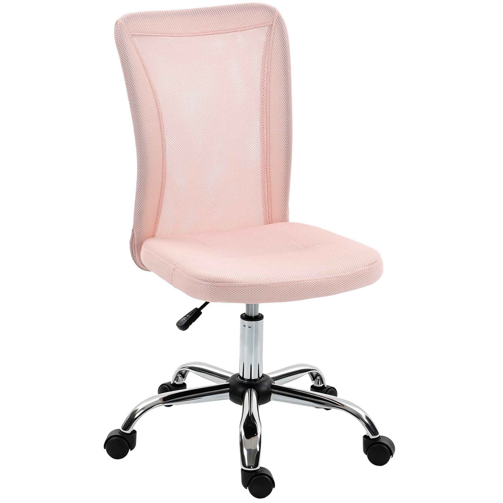 Vinsetto Ergonomic Swivel Office Chair Without Armrests, Breathable Mesh Fabric, Adjustable Height, Pink