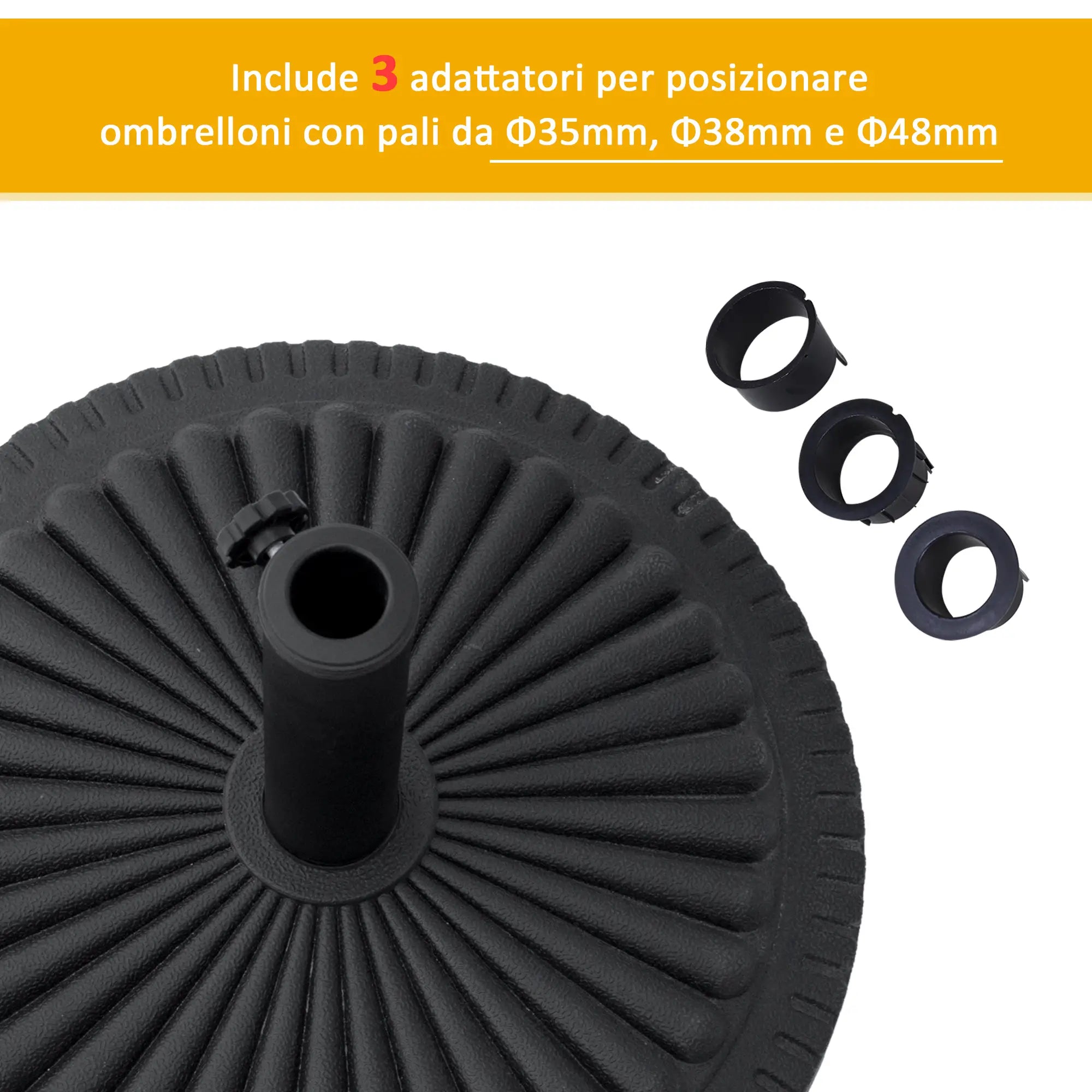 14kg HDPE Round Umbrella Base for Ф35-38-48mm Poles, Ø49x32A cm, Black - Borge' Group Limited