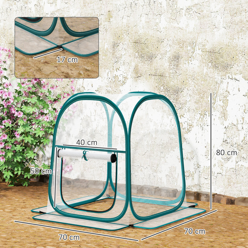 Mini Pop Up Greenhouse with Plastic Cover, Roller Window and Bag, 70x70x80 cm, Transparent