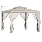 Garden Gazebo 3x3m with Mosquito Net, Double Roof and Metal Frame, Beige - Borgè
