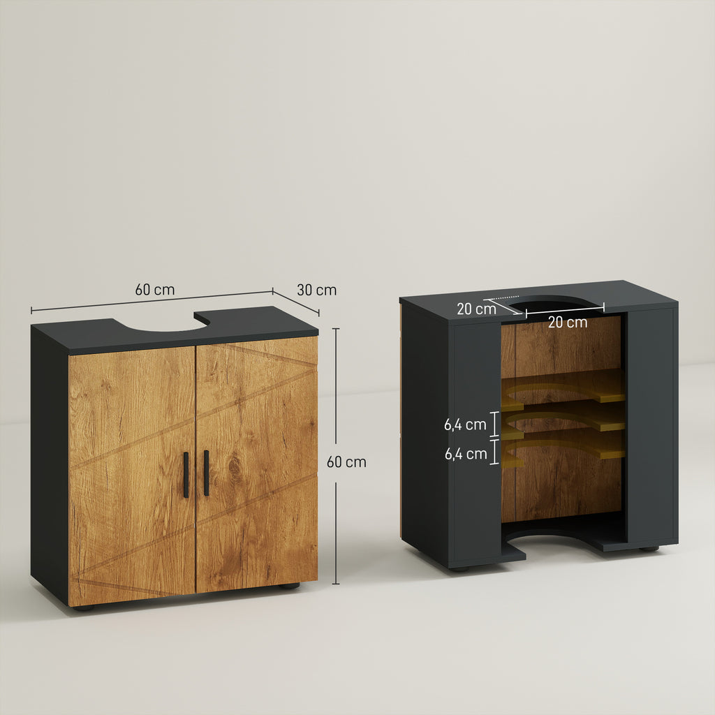 kleankin Bathroom Pedestal Vanity Unit with 2 Doors, 60x30x60cm, Oak