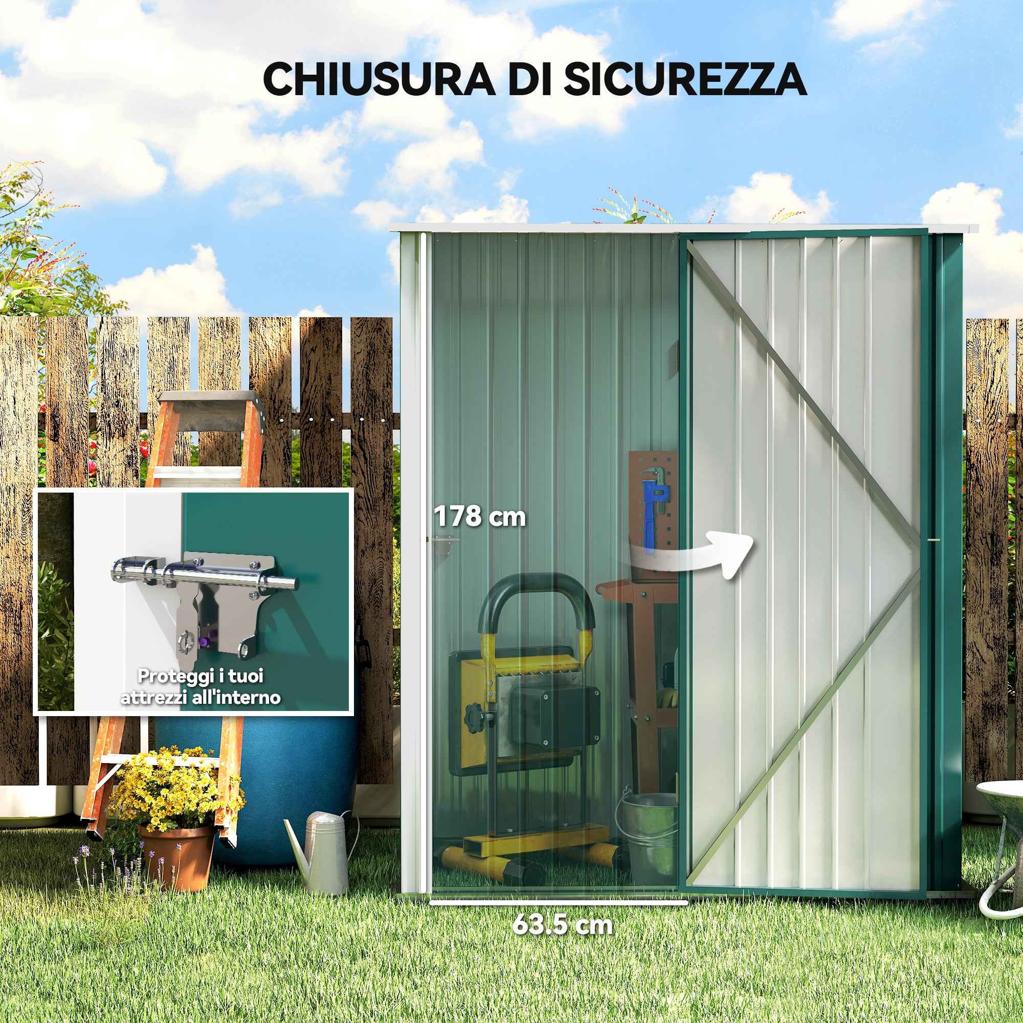 Outsunny Steel Garden Shed with Latch, 161.5 x 94.5 x 196 cm, Green
