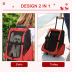 2-in-1 Pet Carrier Backpack for Dogs and Cats with Side Pockets, Telescopic Handle and Wheels, 42x25x55cm, Red