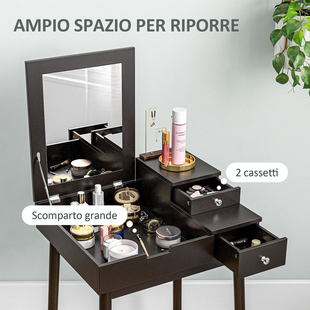 2 in 1 Dressing Table with Folding Mirror and 2 Drawers, 60x50x85.5 cm, Black