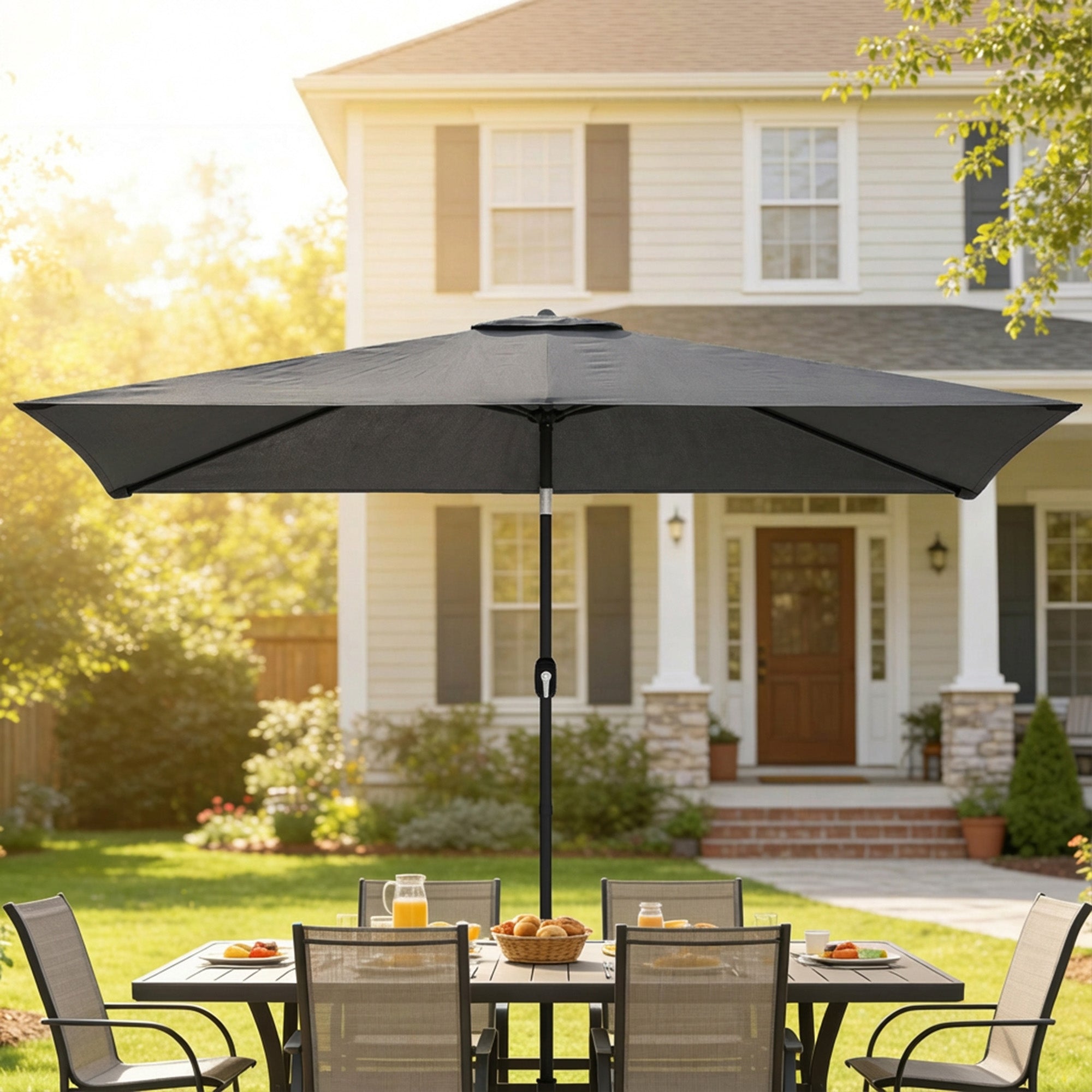 Outsunny 3x2m Rectangular Garden Umbrella with Crank Handle, Metal and Polyester, Dark Grey