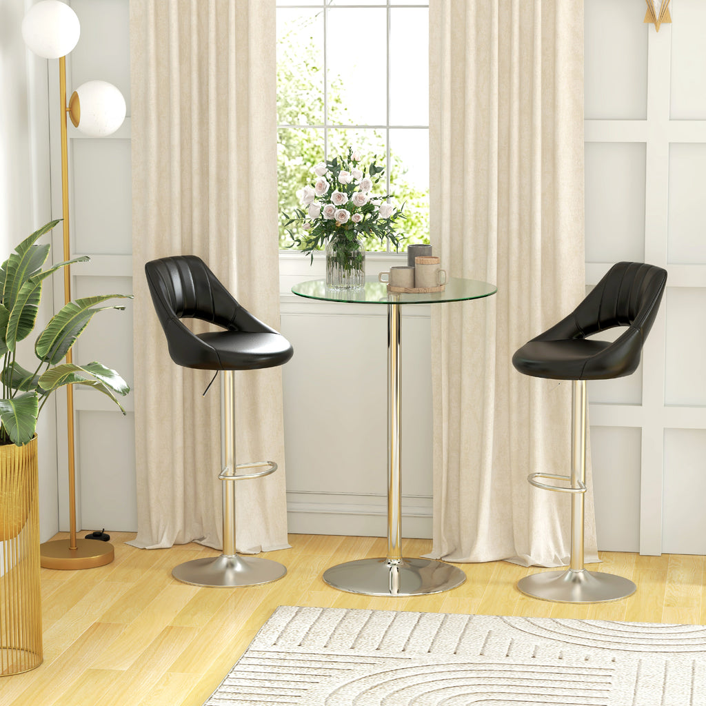 Homcom tall table from modern round bar with steel base and glass top, Ø70x102cm, transparent - Borgè