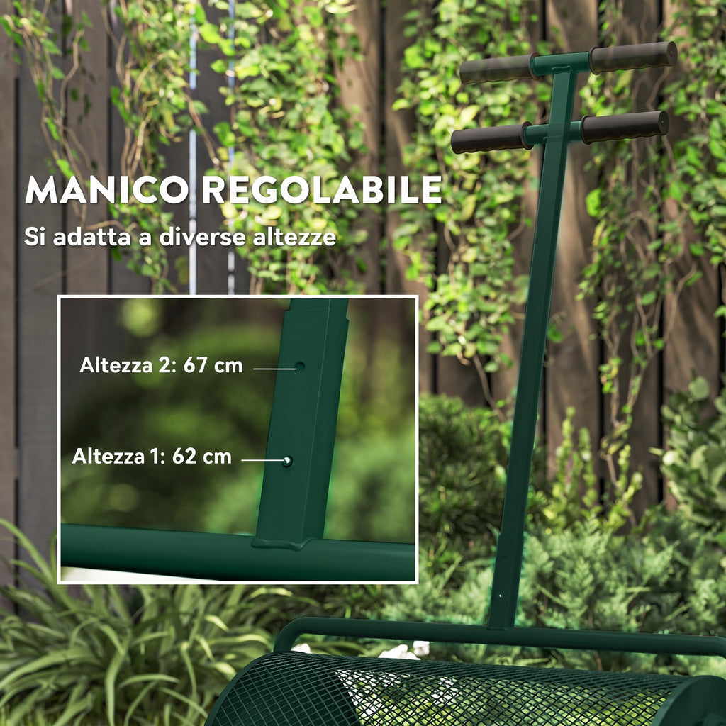 Outsunny 75L Metal Fertilizer Spreader with Adjustable T-Handle and Padded Handle, 70x40x112 cm, Green