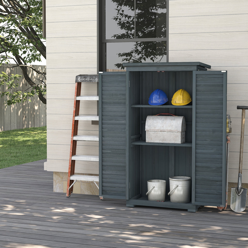 Outsunny Outdoor Wooden Wardrobe with 2 Shutter Doors and Internal Shelves, 87x46.5x160 cm, Grey