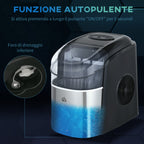 Self-Cleaning Ice Maker with 9 Cubes in 6-12 Minutes, in PP and Stainless Steel, 24.2x35.3x33 cm, Black - Borgè