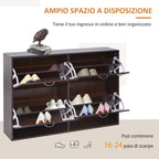 Space-Saving 24 Pair Shoe Rack with Adjustable Shelves and 4 Drawers, Wooden, 120x24x81cm, Brown