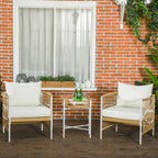 Outsunny Boho Rattan Garden Set with 2 Chairs with Cushions and Round Coffee Table, Yellow