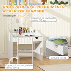 Children's Chair and Table Set for 3-6 Years Old with Organizer and Pull-Out Drawer, Grey Wood