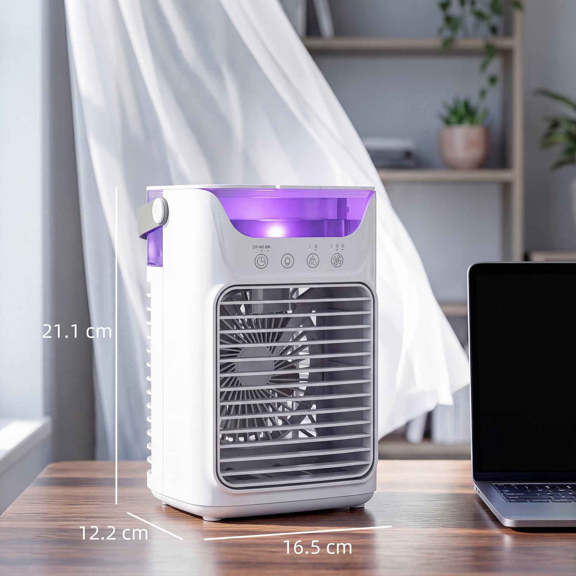 HOMCOM Table Fan with 3 Speeds, RGB Light and Adjustable Head, White