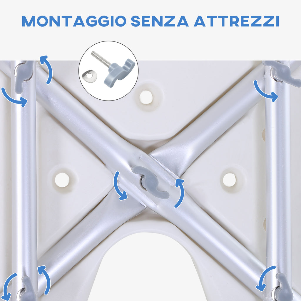 8-Level Adjustable Shower Chair with Drainage Holes, Aluminum and PE, 48x42x71-83.5 cm, White and Silver