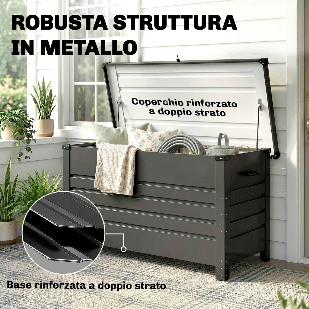 Outsunny 350L Metal Storage Box with Lockable Lid, Wheels, Side Handles, Grey