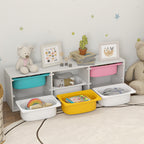 AIYAPLAY Children's Wooden Toy Storage Shelf with 6 Removable Plastic Bins, Multicolor