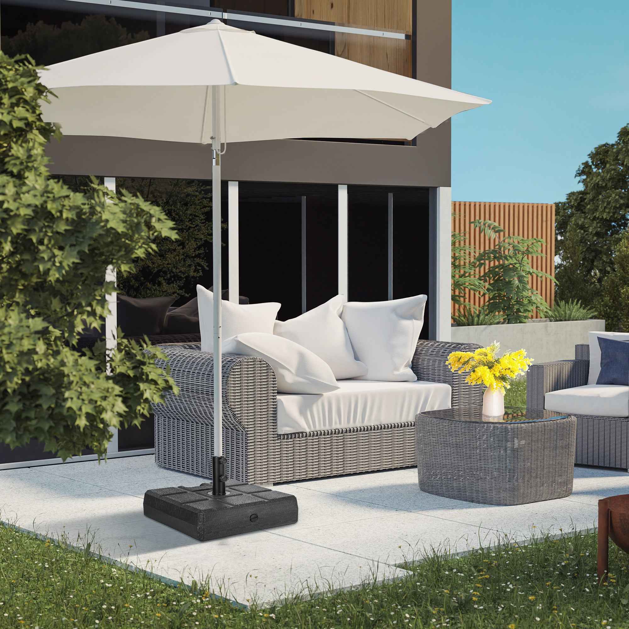 Outsunny 3.5m Garden Umbrella Base with Handles, HDPE and Steel, 49x49x36.5cm, Black