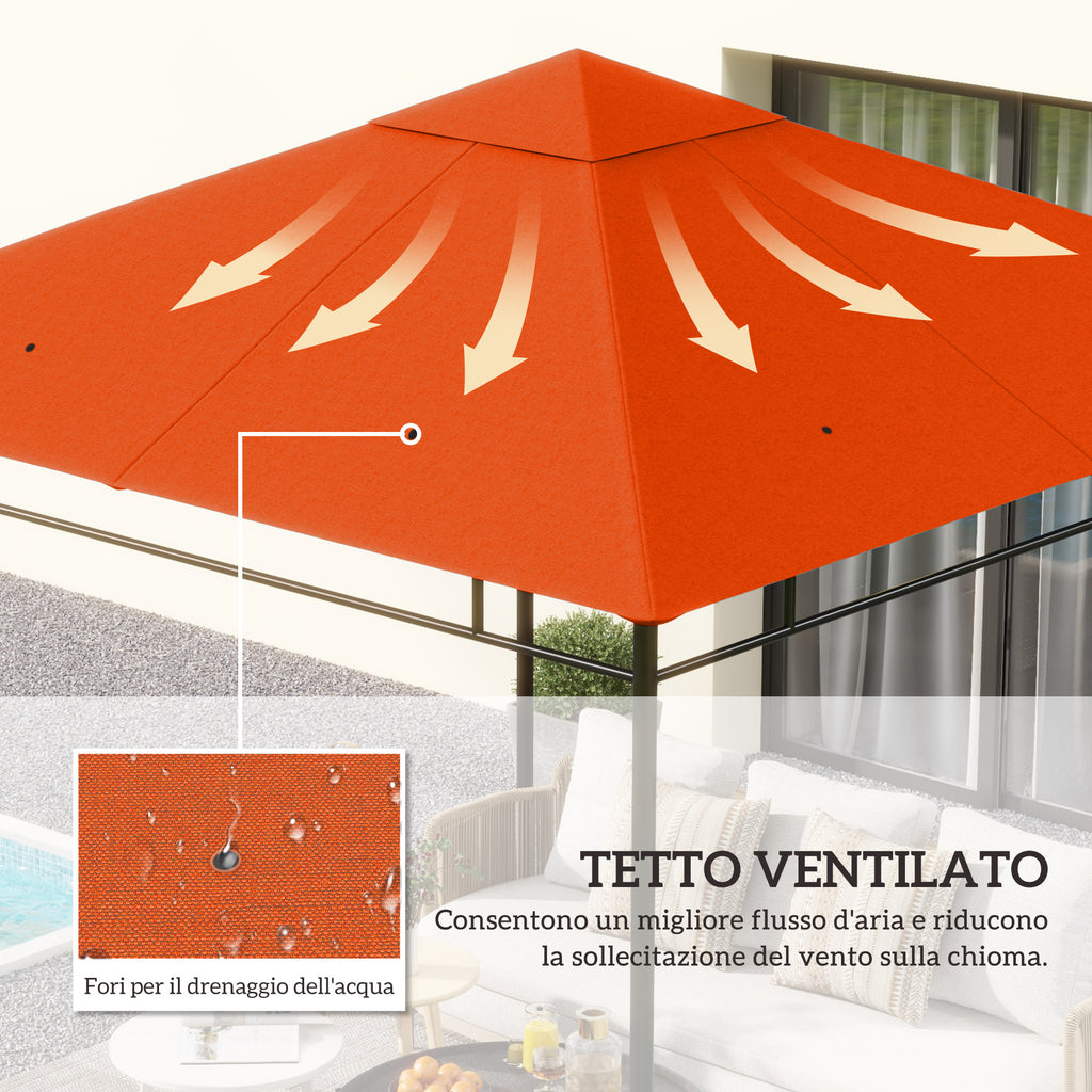 Outsunny 3x3m Orange Replacement Roof for Garden Gazebo in Polyester with Ventilation Holes