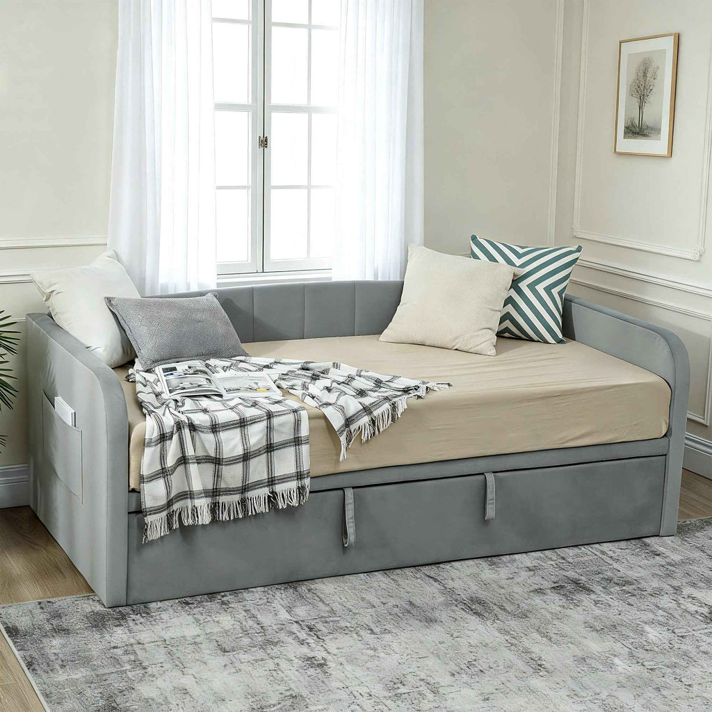 HOMCOM 3-Seater Sofa Bed with Pull-Out Cot, Convertible to a Double Bed, 205 x 186 x 75 cm, Light Grey