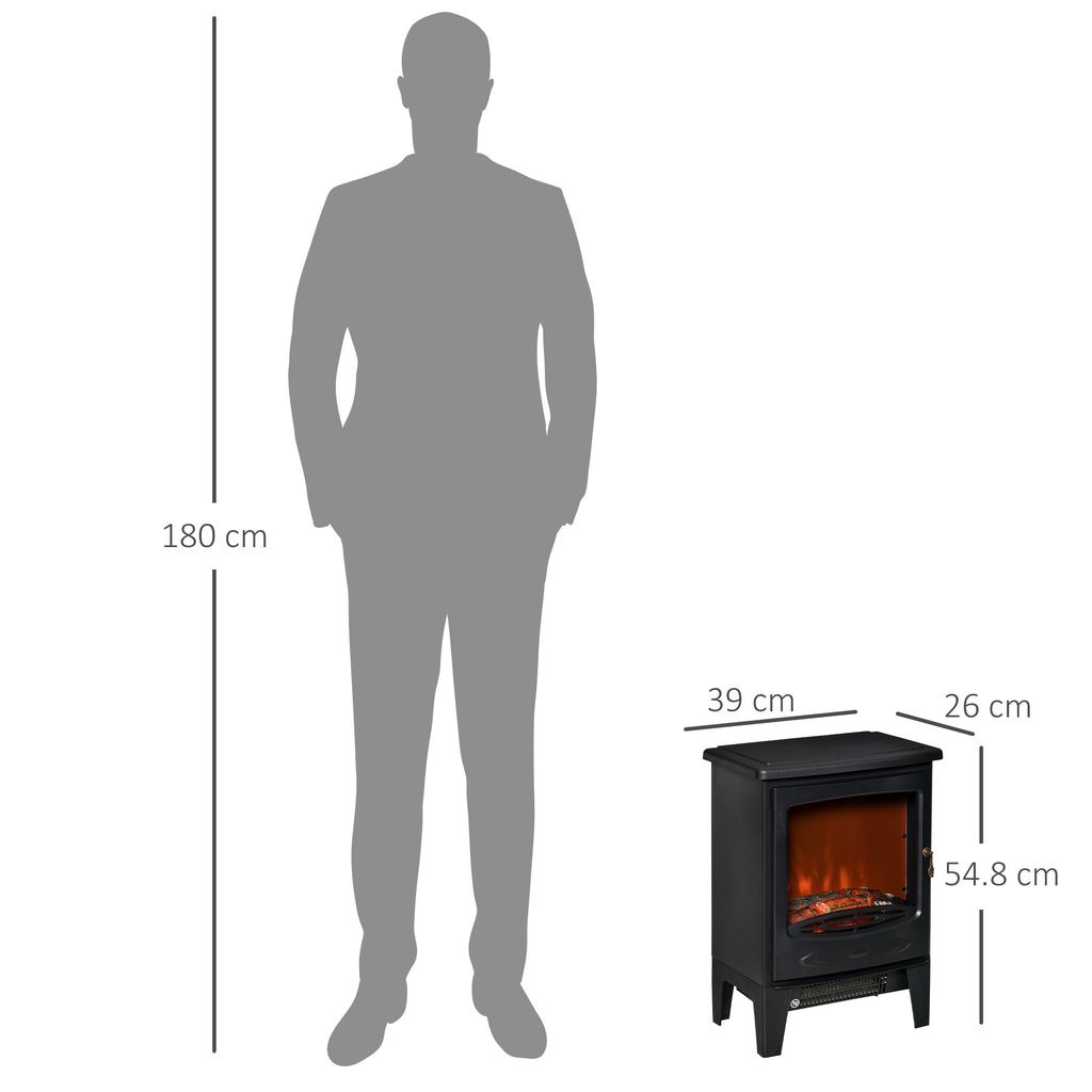 Electric Fireplace with Flame Effect, Adjustable Temperature 900W-1800W, Coverage 15-20m², 39x26x54.8cm, Black
