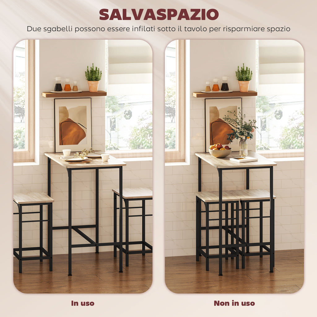 3 Piece Bar Furniture with Kitchen Table and 2 Bar Stools in Wood and Steel, Wood and Black Color
