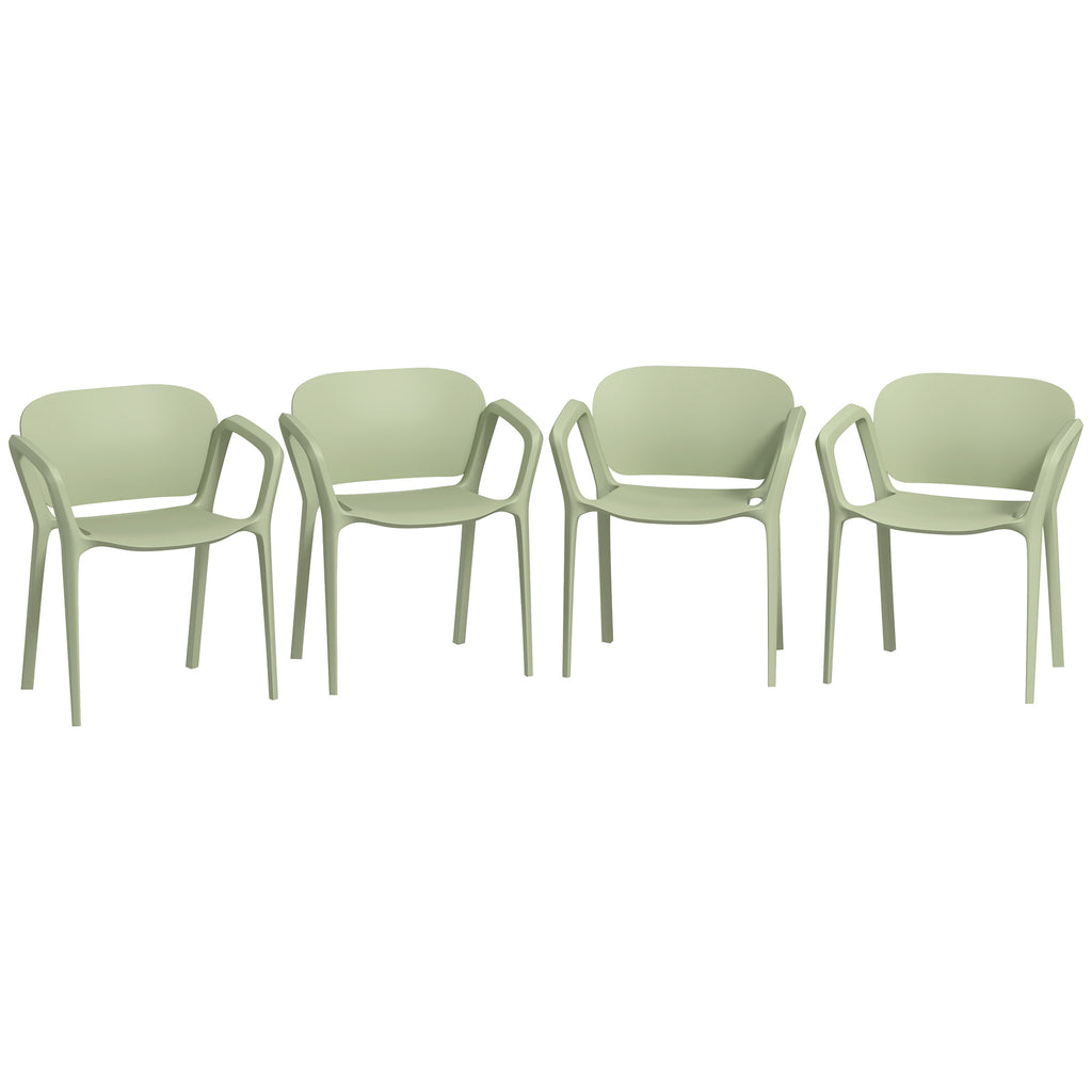 Set of 4 Stackable Garden Chairs in PP with Modern Design with Armrests 60x56x75 cm, Green