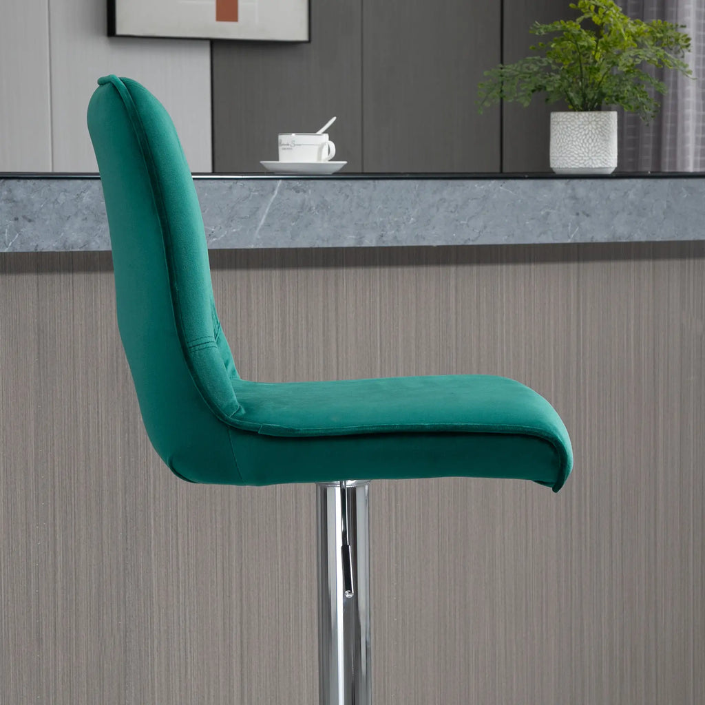 Set of 2 Modern Swivel Bar Stools with High Backrest and Footrest, Height-Adjustable Padded Kitchen Stools in Green Fabric, 41x51x97-117cm