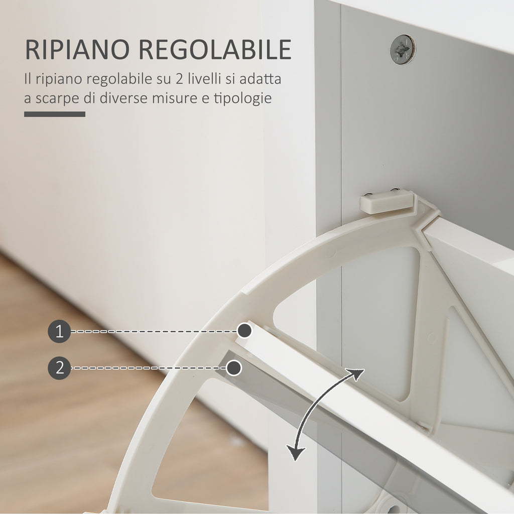 Slim Shoe Rack 2 Flap Drawers and Adjustable Shelf for 12 Pairs of Shoes, 79x23x90.5 cm, White