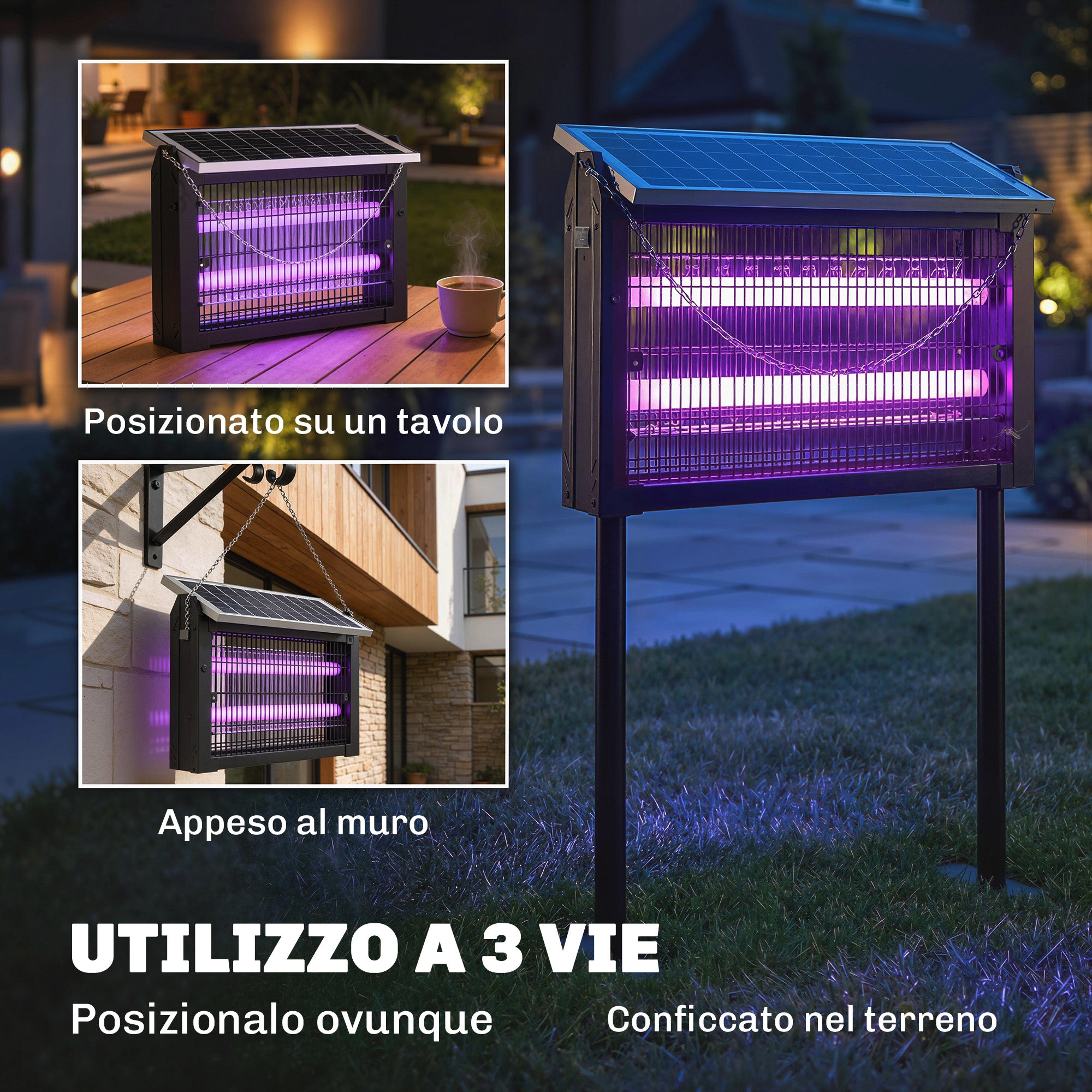 Outsunny Solar-Powered Outdoor Mosquito Lamp with Protective Net, 45x18x90 cm, Black