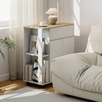 Kitchen Trolley with Drawer, Cabinet and 2 Side Shelves, Wooden, 78x39.5x88.5 cm, White and Oak