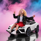Lamborghini Licensed Electric Ride-On Car for Kids with Horn and Remote Control, 3-Speed Adjustable, White