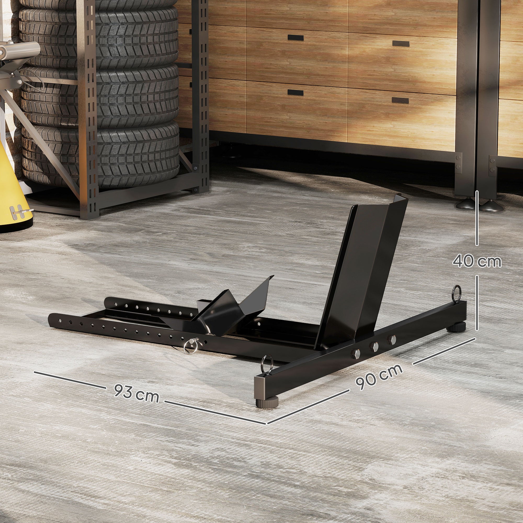 Motorcycle Wheel Chock, 14-Level Adjustable Bracket for Wheels Ø34-84 cm, Black