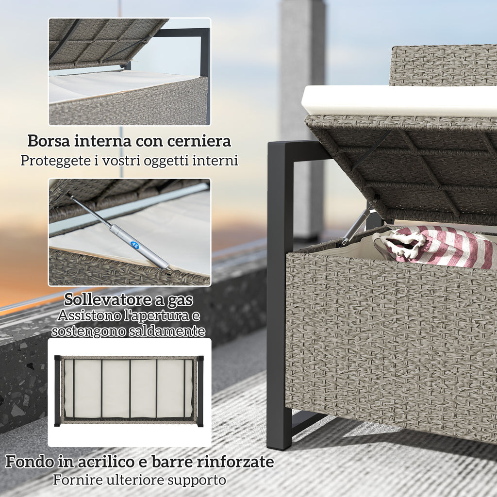 2 Seater Garden Bench with 151.5L Rattan Storage Chest with Backrest, Armrests and Cushion, Cream