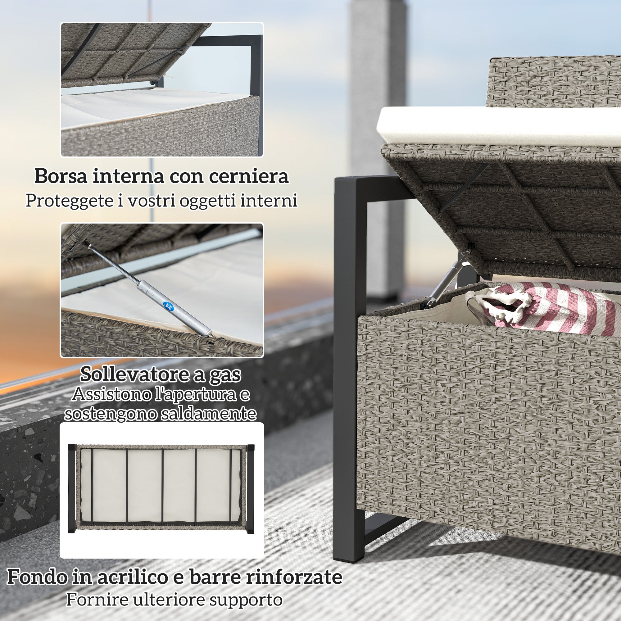 2 Seater Garden Bench with 151.5L Rattan Storage Chest with Backrest, Armrests and Cushion, Cream