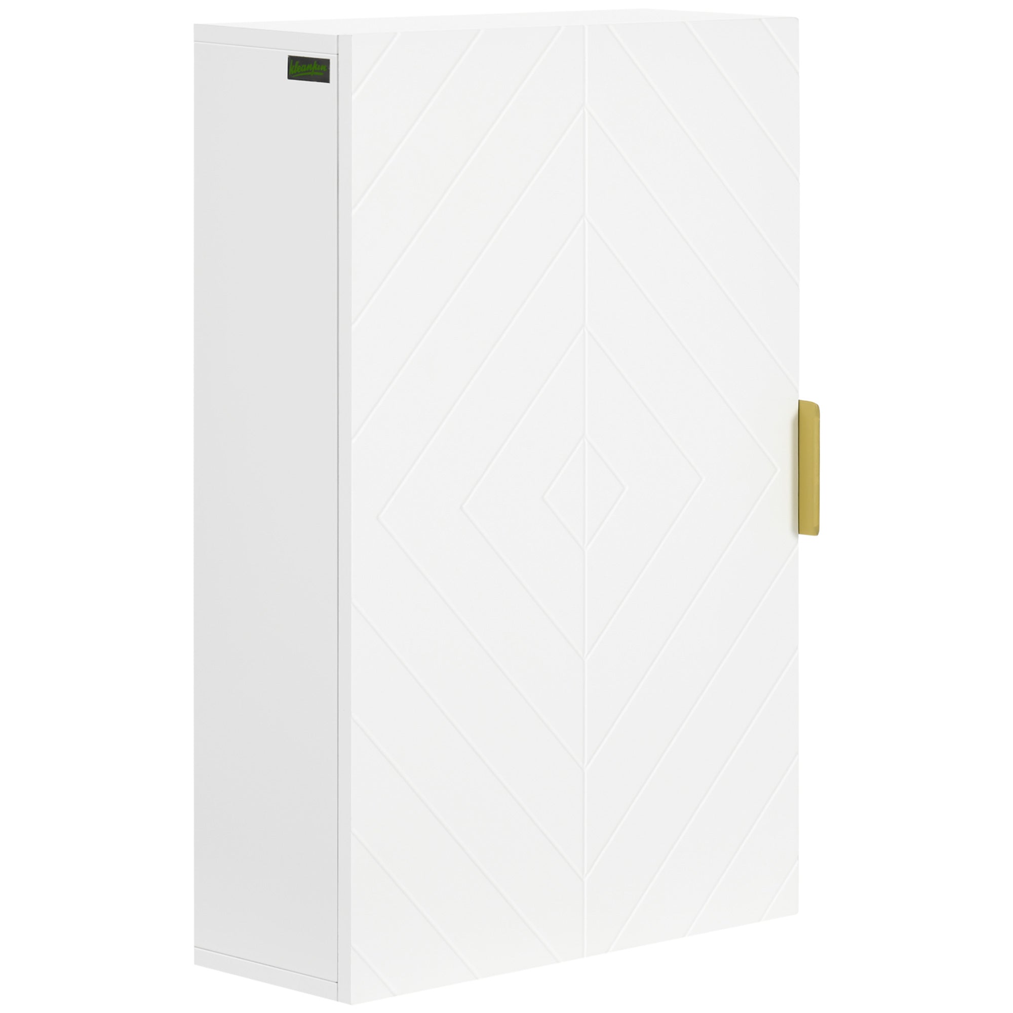 Wall-Mounted Bathroom Cabinet with Decorated Door, Gold Handle and Adjustable Shelves, 40x15x60 cm, White