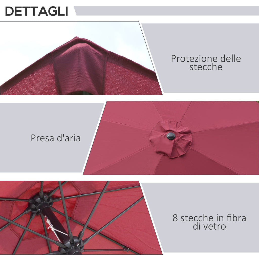 Round and Adjustable Umbrella with Crank, in Polyester, Metal and Fiberglass, Ø265x240 cm, Red and Black