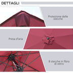 Round and Adjustable Umbrella with Crank, in Polyester, Metal and Fiberglass, Ø265x240 cm, Red and Black