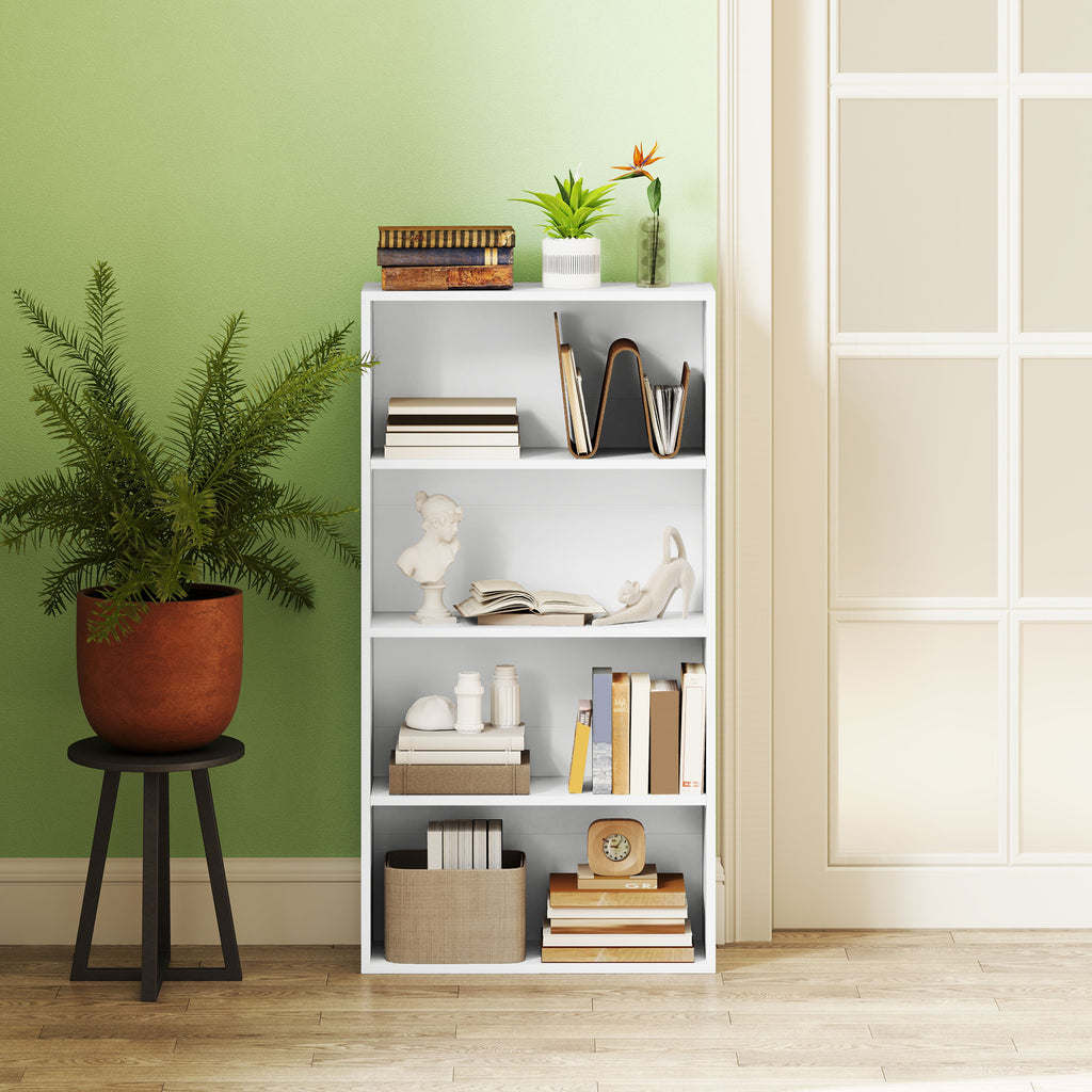 4-Shelf Bookcase Cabinet with 2 Flexible Shelves, in Wood, 60x24x115.5 cm, White