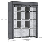 Wardrobe in Non-Woven Fabric and Steel with 8 Shelves and 2 Bars, 125x43x162.5 cm, Charcoal Gray