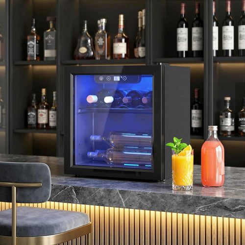 12-Bottle 36L Wine Cooler, Adjustable Temperature 4-16°C with UV-Resistant Glass, Black