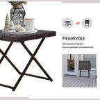 Folding Garden Table in Synthetic Rattan and Steel, Space-Saving Balcony Table, 40x40x40cm, Brown