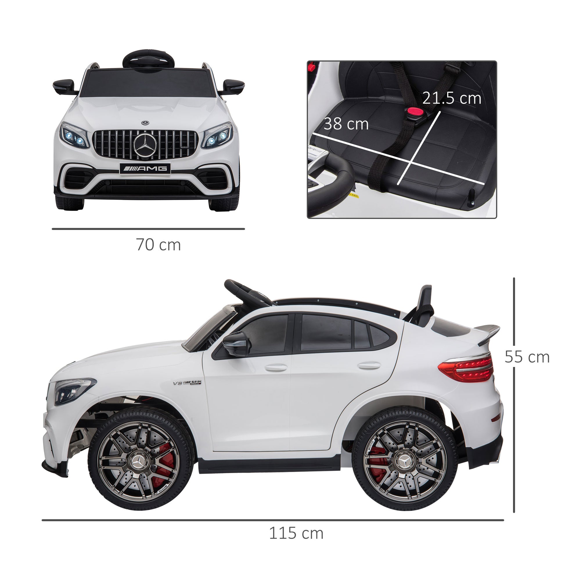 Electric Ride-On Car for Kids 3-5 Years Mercedes with Seat Belt and Remote Control, White - Borgè