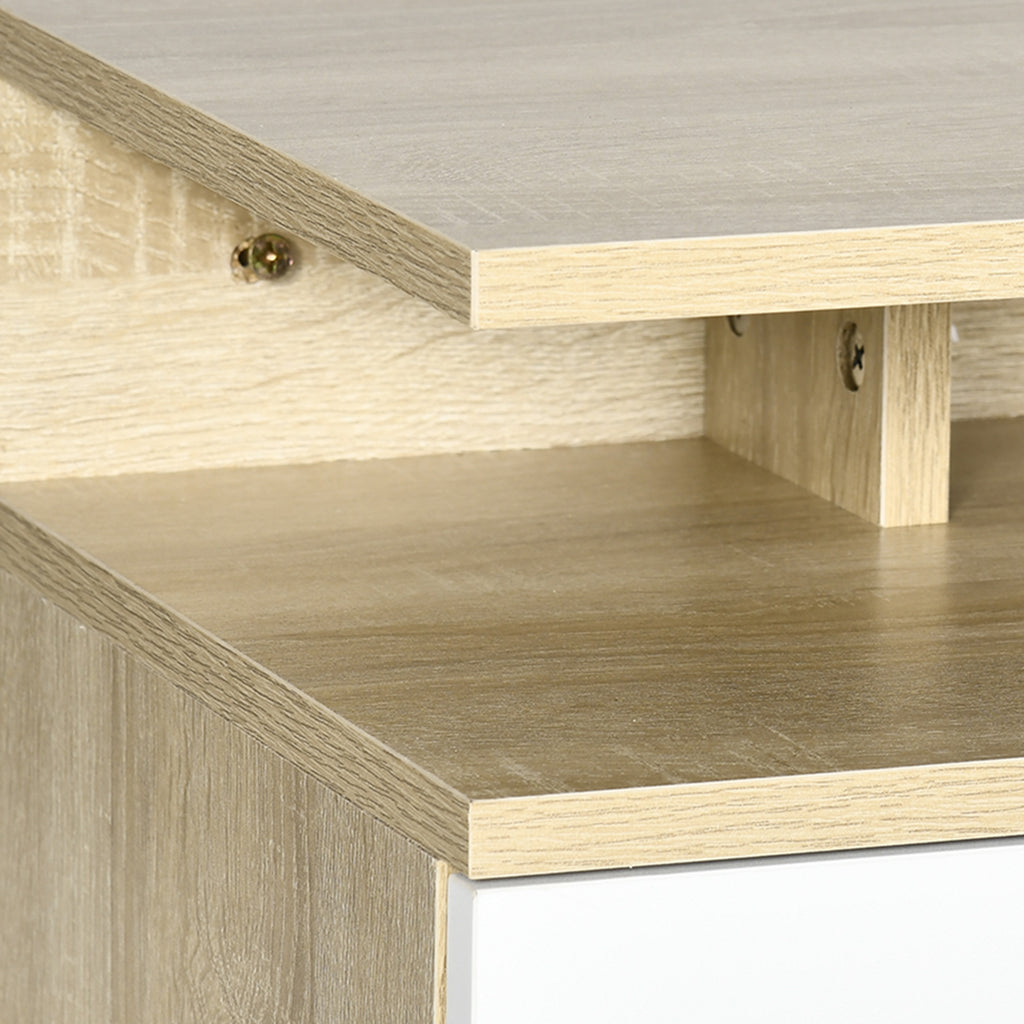 HOMCOM Set of 2 Suspended Bedside Tables with Drawer and Upper Shelf, in Wood, 35x32x22.5 cm, White and Oak - Borgè
