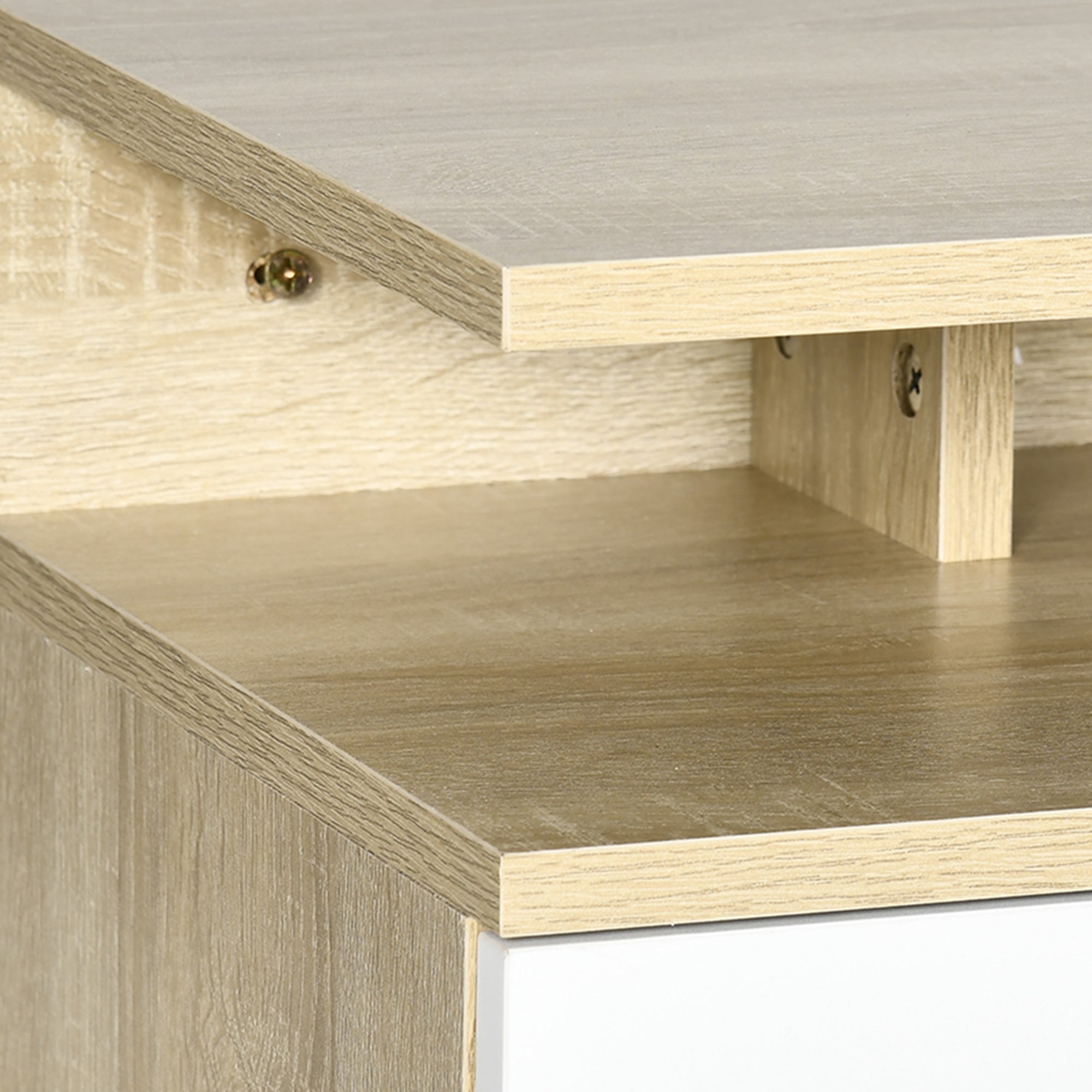 HOMCOM Set of 2 Suspended Bedside Tables with Drawer and Upper Shelf, in Wood, 35x32x22.5 cm, White and Oak - Borgè